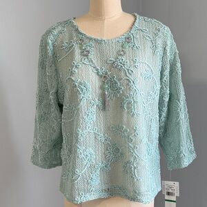 Alfred Dunner Floral Velvet Soutache Mesh Top SZPL Sage